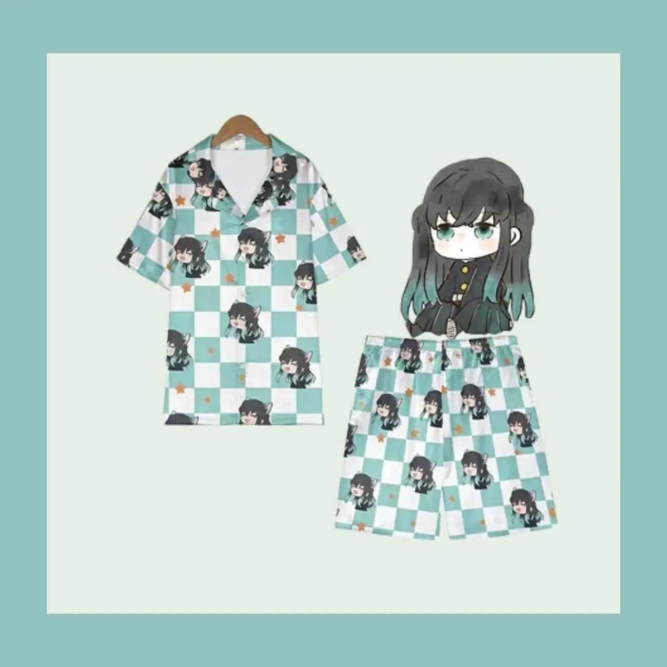

Cute Demon Slayer Muichirou Full Print Pajamas Lapel Home Suit Soft Loose Casual Sleep Loungewear Clothes for Women Daily Wear