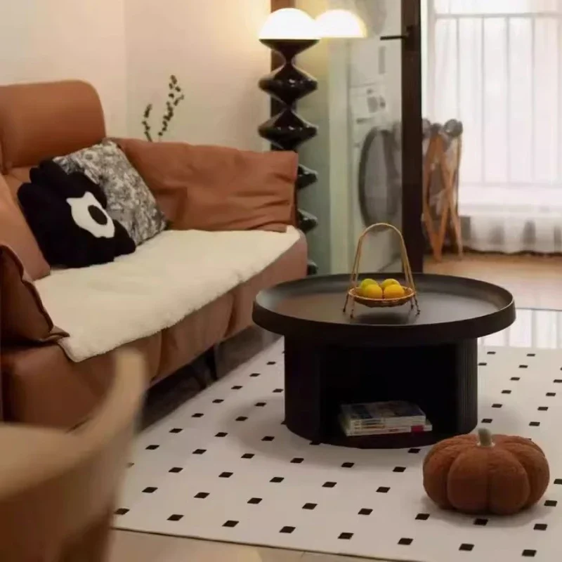 Juego de mesa de centro color crema francesa para espacios pequeños, mesa auxiliar redonda para mascotas con almacenamiento, mes