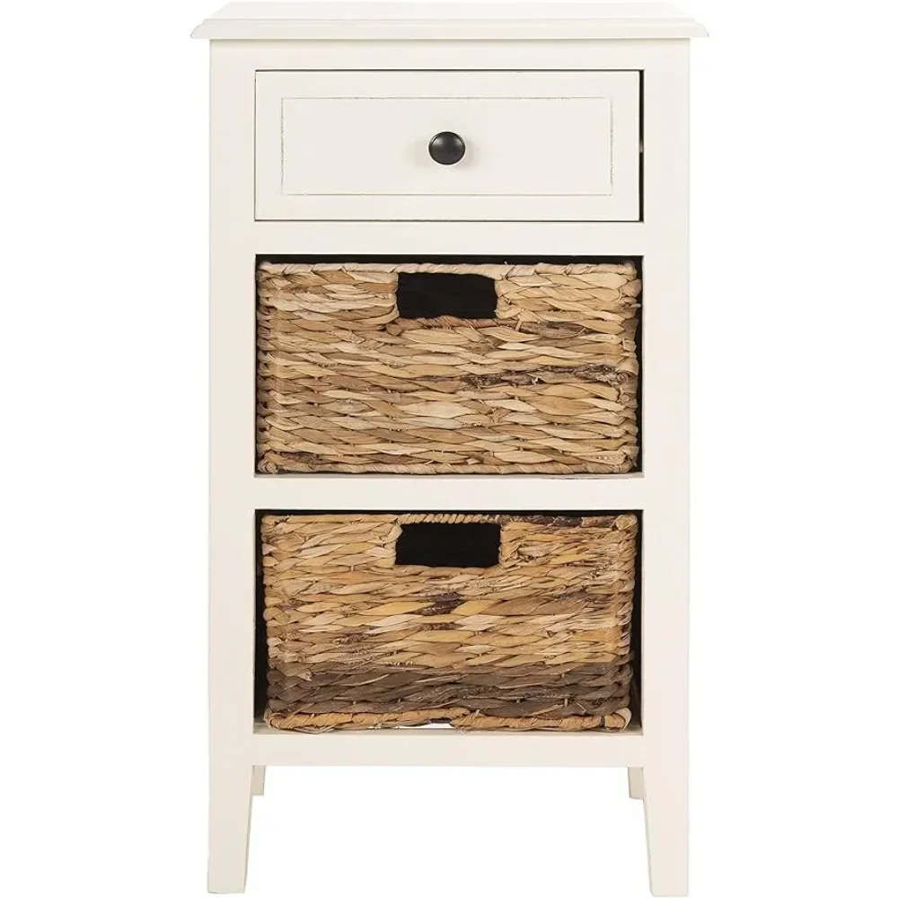 Portable Side Table Living Room Home Collection Everly Drawer Vintage White 1-Drawer 2 Removable Baskets Side Table End Tables