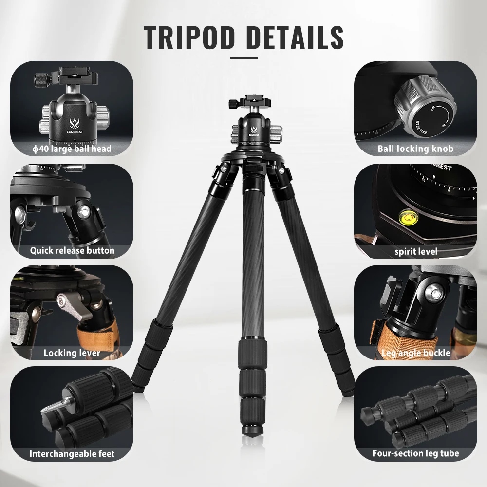 Carbon Fiber PRS Tripod for Outdoor Hunting with Quick Release Clamp Compatibility Arca Swiss/RRS Dovetail
