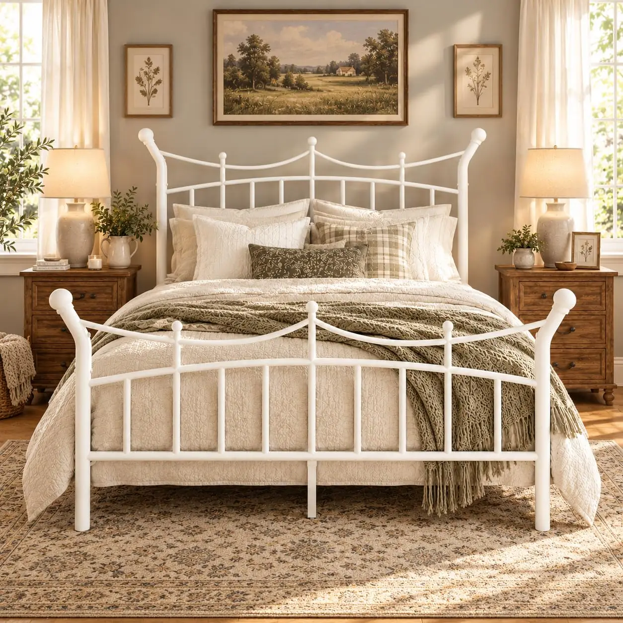 Crown Metal Bed Frame Queen Size Bedroom Furniture White, Customized image 2