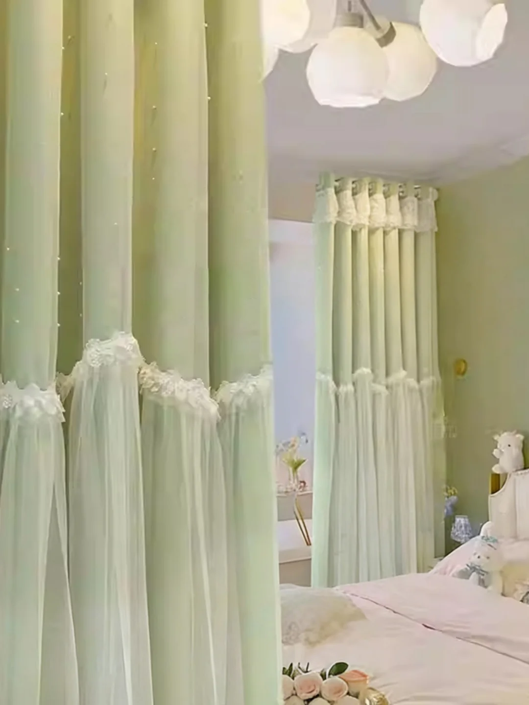 Rideaux français en dentelle à deux couches, bloquant la lumière complète, réduction du bruit d'isolation, décoratifs, pour chambre d'enfants, chambre de princesse, Li