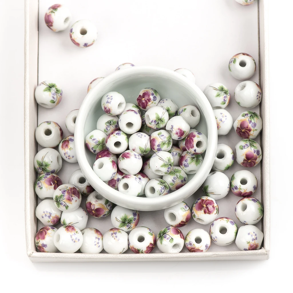 10#12# 40pcs Unique Flower Ceramic Beads Not Natural Stone for Bracelet Making Porcelain Bead for Jewelry Making #A206B