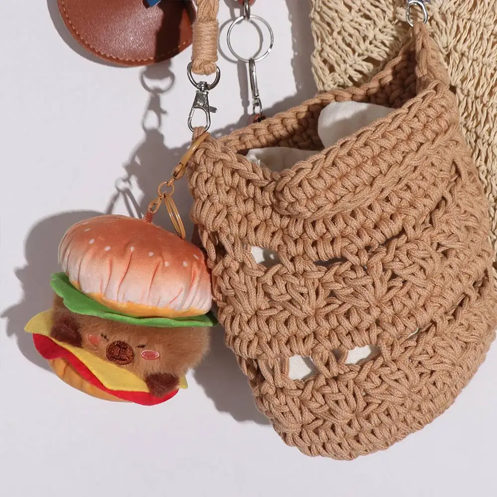 

Lovely Soft Capybara Burger Keychain Fluffy Animal Plush Toy Keychain Cheese Cute Doll Pendant Decorations