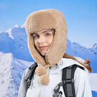Women's Winter Lamb Wool Hat Thicken Warm Beanie Russian Caps Ushanka Earflap Pilot Hat Outdoor Ear Protection Ski Bomber Hat