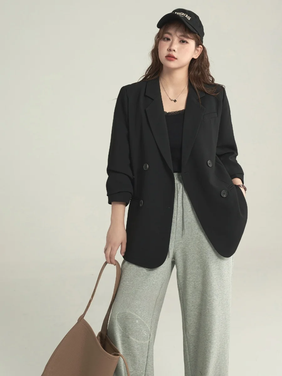 

Monika плюс размер повседневный костюм Jaet женский свободный утягивающий элитный костюм черного цвета топ корейский Sle Long Sve осенняя одежда