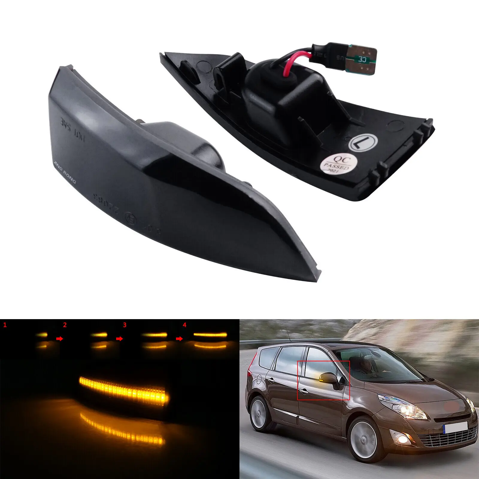 2x ديناميكية LED الجانب مرآة الرؤية الخلفية مؤشر متتابعة بدوره مصباح إشارة لرينو لاغونا 3 BT/KT ميجان 3 المناظر الطبيعية الخلابة JZ #1
