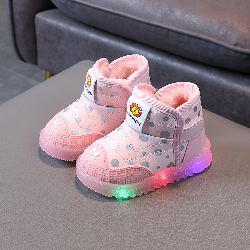 Botas de nieve con luz Led para niños y niñas, zapatos de fondo plano de tela antideslizante para cuna