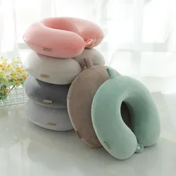 Solid Color Neck Pillow Slow Rebound Memory Cotton U-shaped Pillow Car Travel Neck Pillow Office Embroidery U-shaped Nap Pillow