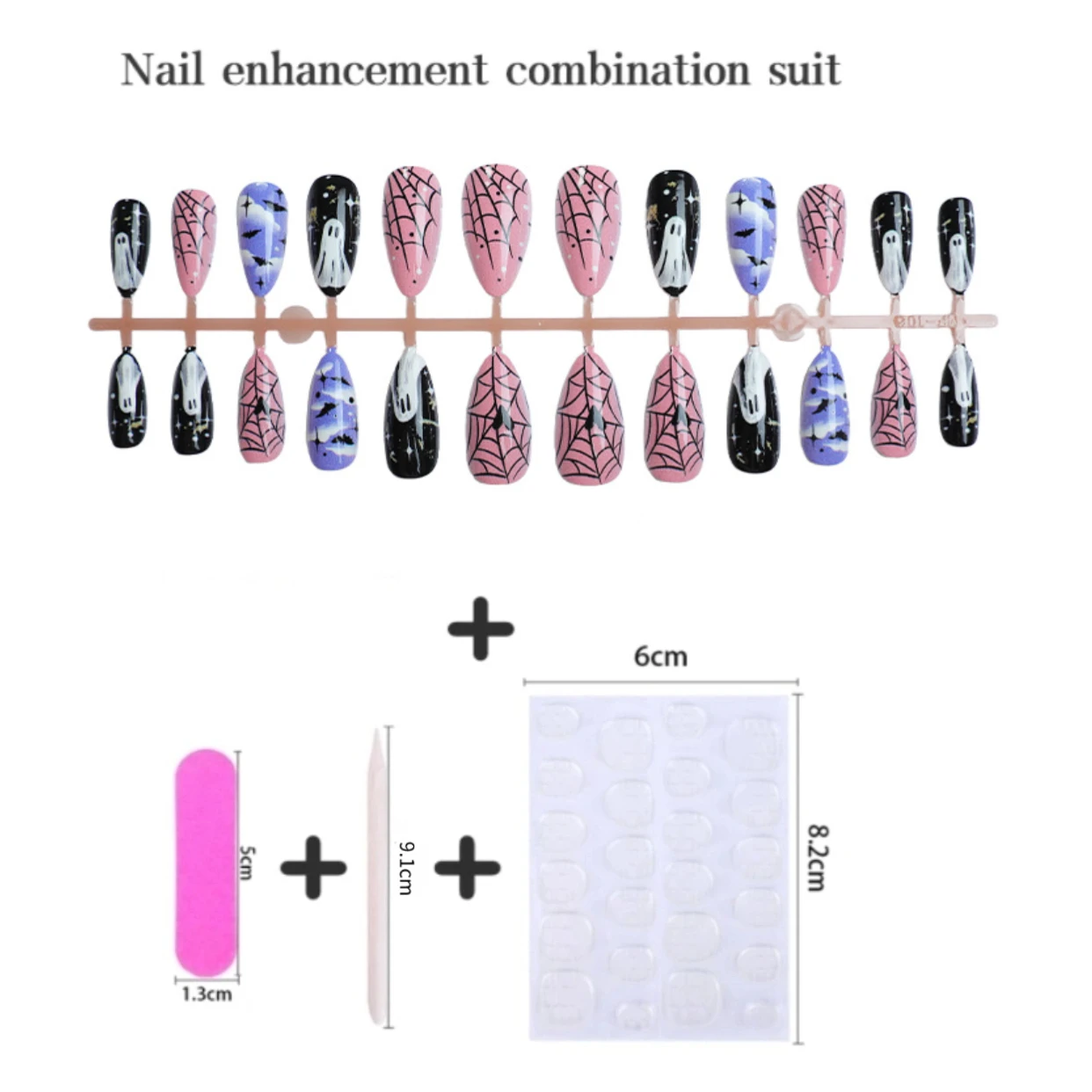 24 pièces Halloween amande faux ongles avec Ins style fantôme conception portable faux ongles avec motif toile d'araignée presse sur les ongles