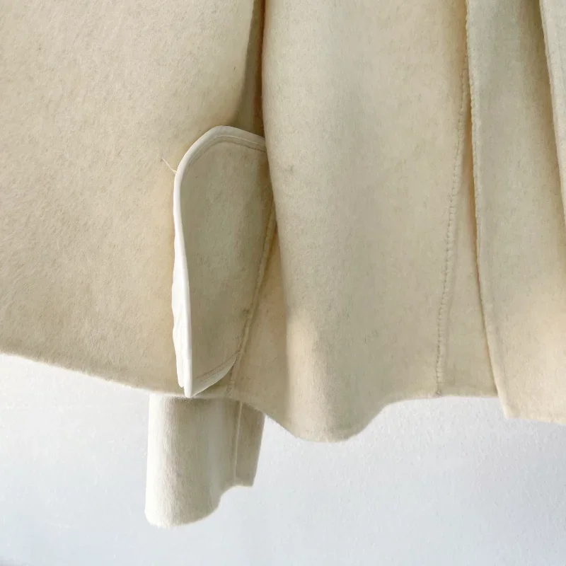 Oat-colored Double-faced Cashmere Wool Blended Coat Women\'s Scarf Wool Fabric Casual Fashion Loose French Dark Grey Short Coat