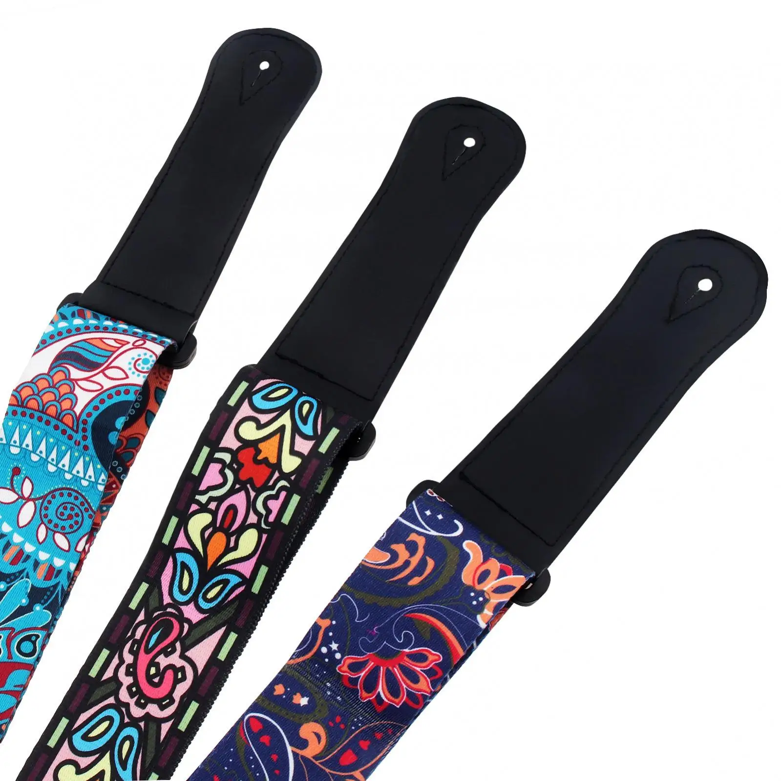 Adjustable Printing Guitar Strap with National Style Flowers Pattern 3 Colors Optional for Acoustic Folk Electric Bass Guitar