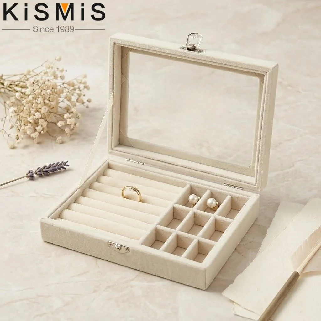 

Clear Velvet Jewelry Display Box Organizer for Rings Earrings Necklaces Dust Proof Storage Case