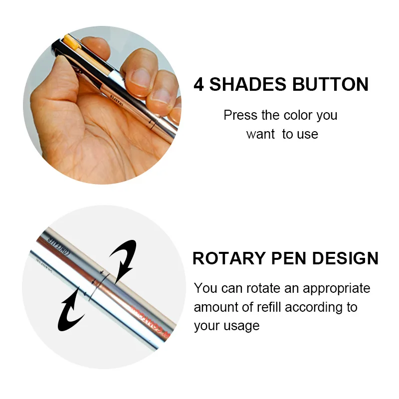 Caneta de maquiagem 4 em 1, substituição automática de lápis de sobrancelha de quatro cores, rótulo privado e envio direto
