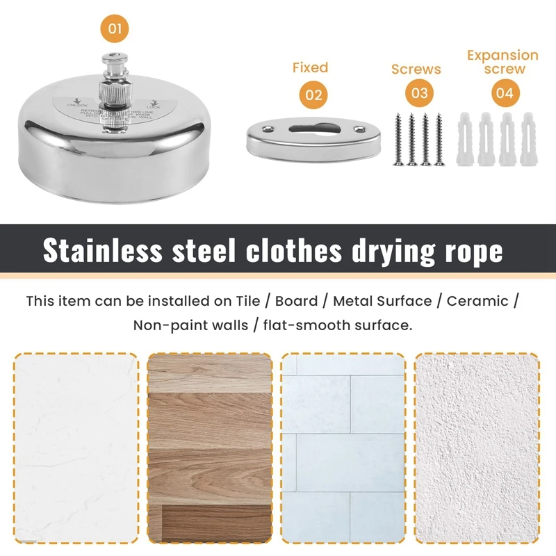 Jemuran baju Stainless Steel ABWR-2.8M, tali jemuran bisa ditarik dalam ruangan Stainless Steel, jemuran bulat, pakaian Outdoor Drye