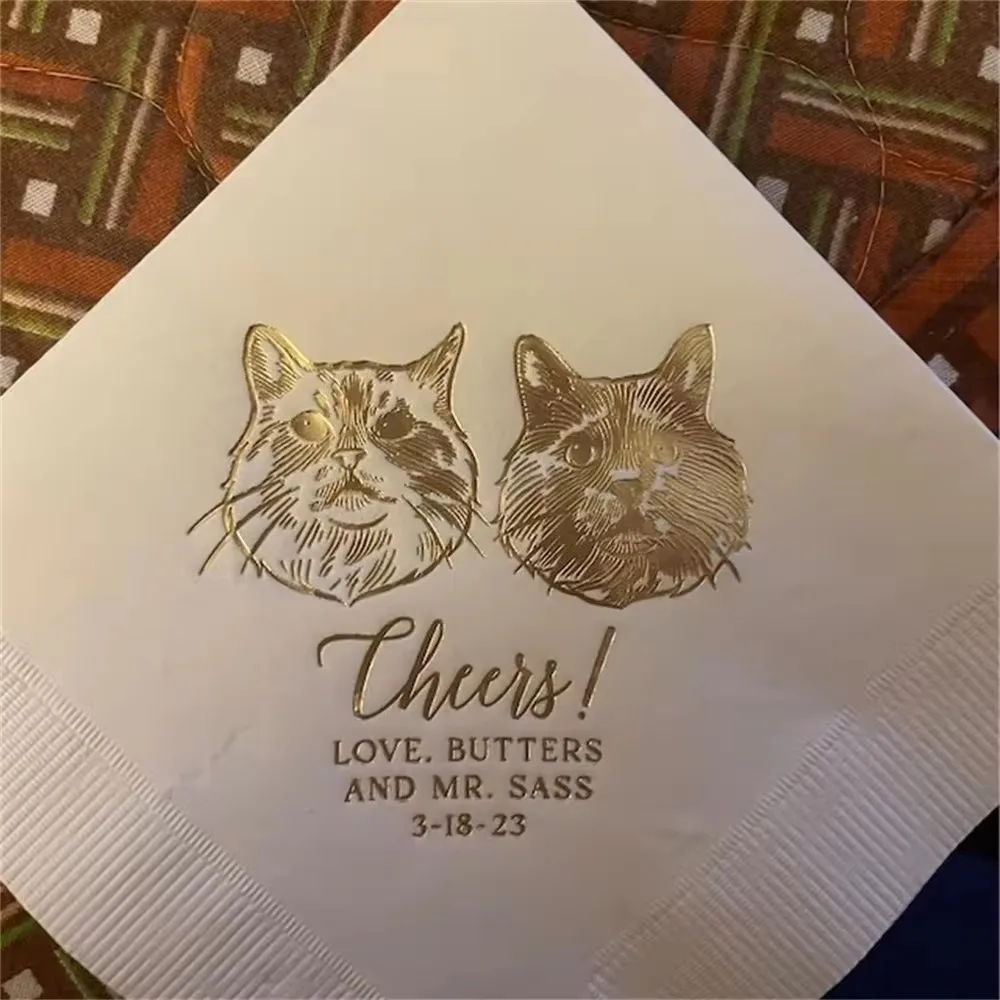 50pcs Custom Illustrated Dog Wedding Napkins, Bridal Shower, Engagement Party, Custom Bar Napkins, Custom Pet Wedding Napkins