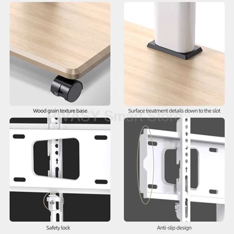 ユニバーサルテレビスタンド ホワイト モバイルホイール付きテレビトロリー フロアマウントラック 家庭用 55/65/75インチ 高さ調節可能 スタイリッシュなデザイン