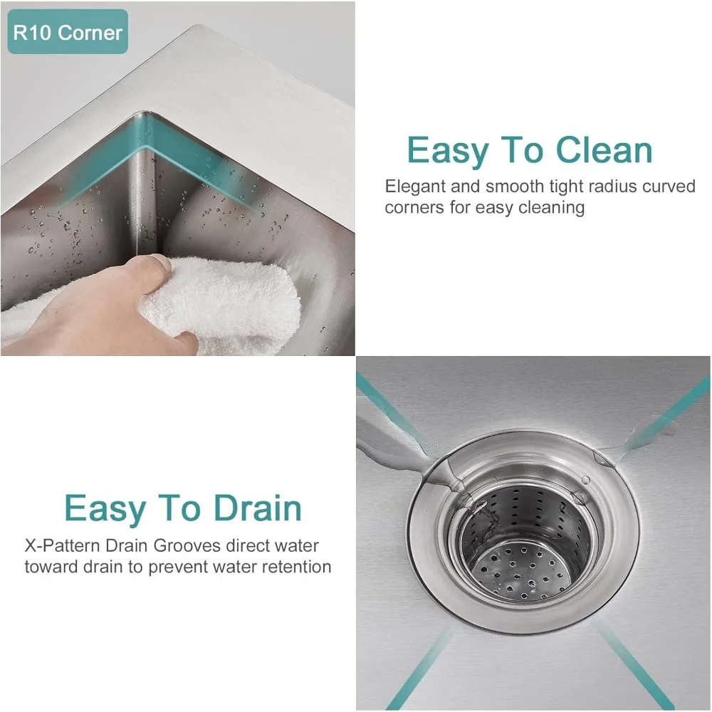 حوض بار منسدل مقاس 15 بوصة، وعاء واحد ممتاز من الفولاذ المقاوم للصدأ للاستخدام الصغير #5