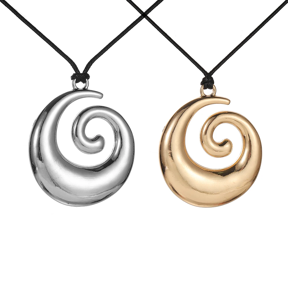 Retro-Boho-Spiral-Vortex-Anhänger-Halskette, geometrisch, hohl, schlicht, kreativ, für den Strandurlaub, personalisierter Schmuck für Frauen, Geschenk – Detail 7