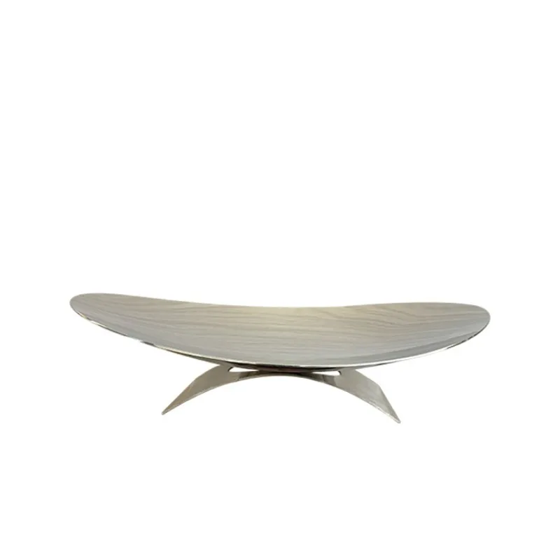 

Modern simple stainless steel silver mirror high fruit plate model room, living room coffee table storage plate ornament