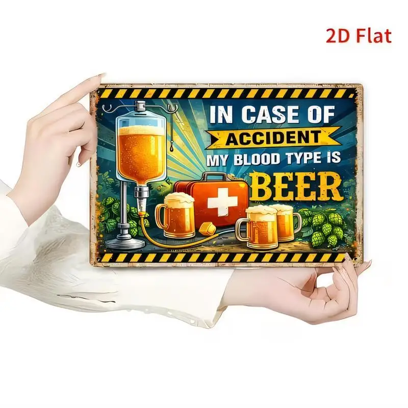 Blood Type Is Beer Vintage Metal Tin Sign - Retro Humorous Design (IV Beer, First Aid Kit, Beer Mugs), Iron, Perfect for Bar/Hom