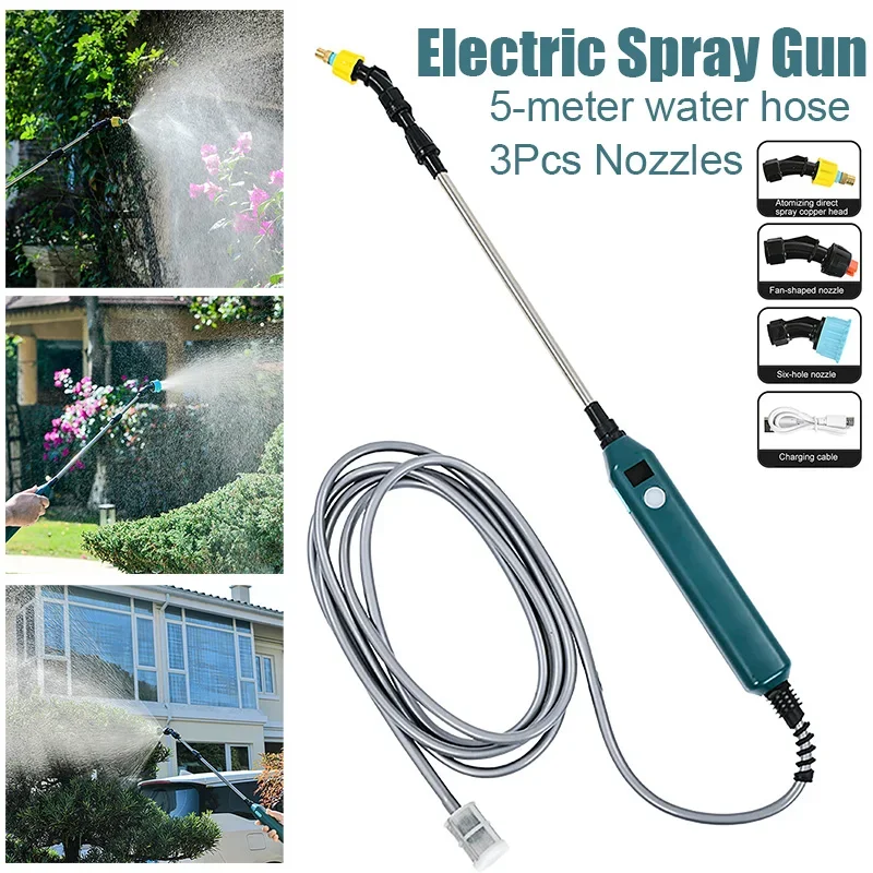 Electric Spray Gun With 5m Water Hose And 3Pcs Nozzles 2400 mAh Battery Multi-Function Automatic Sprayer Retractable Spray Bar