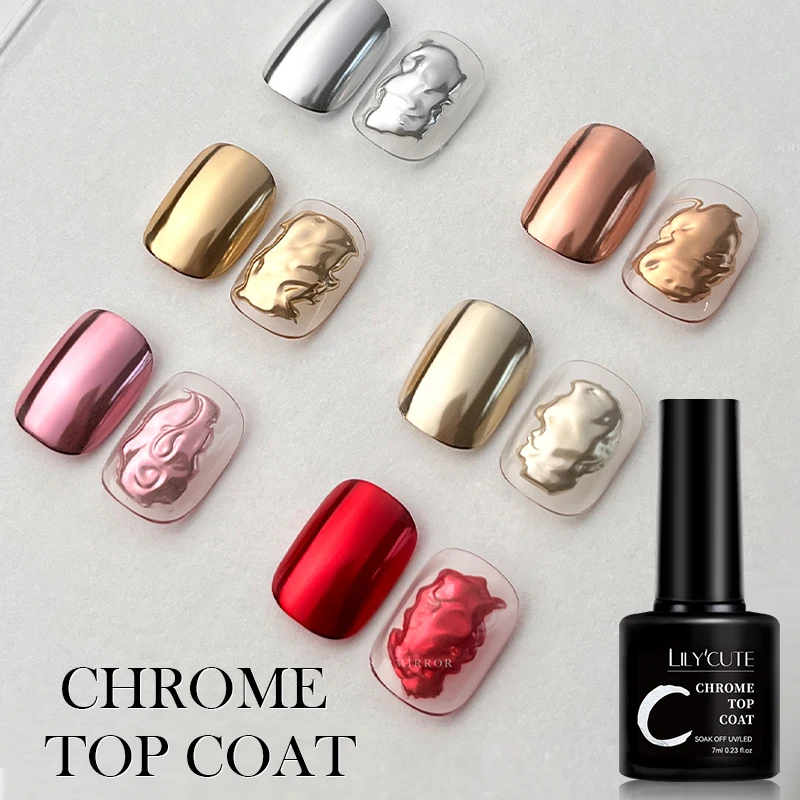 LILYCUTE 7 مللي معطف فوقي من الكروم نقع قبالة الأشعة فوق البنفسجية هلام شبه دائم طلاء الأظافر مرآة معدنية بريق مسحوق مانيكير جل وظيفي #3