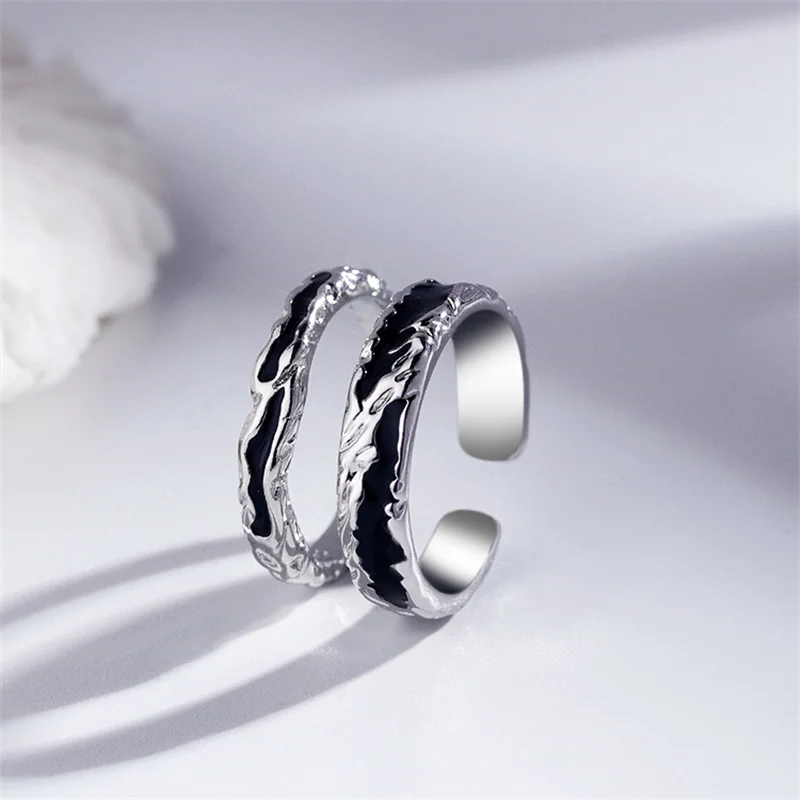 Trendy Drop Glue Black Irregular Texture Ring Male Index Finger Accessories New Arrival Couple Ring For Bridal Wedding Accessory