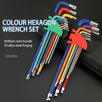 9Pcs S2 Alloy Steel Hex Key Allen Wrench Hand Tool 1.5/2/2.5/3/4/5/6/8/10mm Quick Snap Adapter Tool Ball Head/Plum Blossom Head