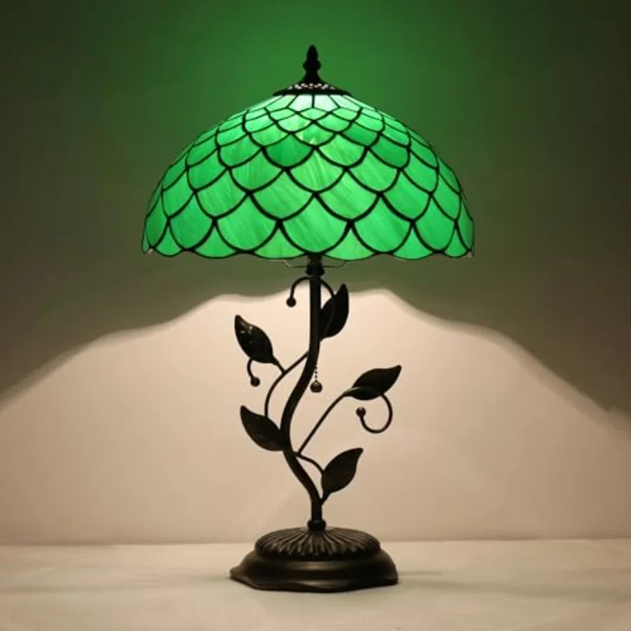 

Stained Glass Table Lamp for reading desk, metal leaf base with antique glass, vintage brown and amber tones, handcrafted trans