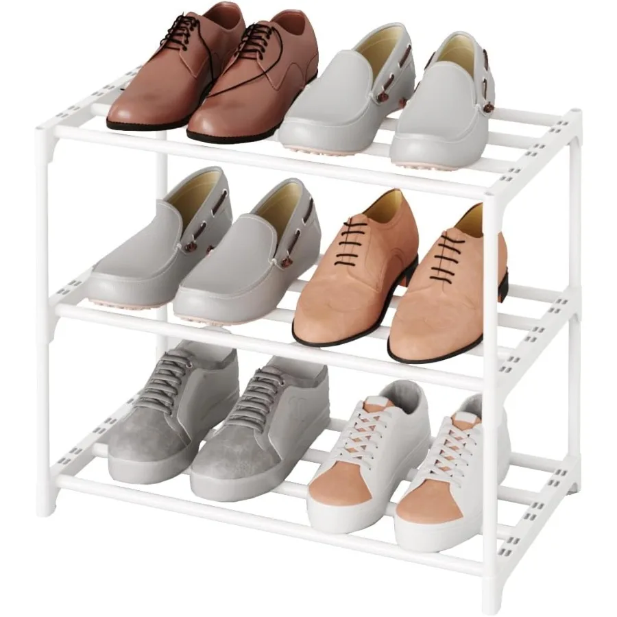 

Small Stackable Shoe RackNarrow Shoe Stand Metal Shoe Storage Shelf for 68 Pairs ofShoes Entryway and Closet Hallway 3Tier Whit