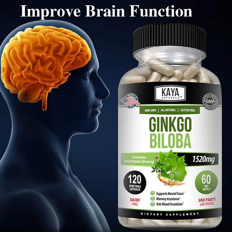 Organic Ginkgo Biloba with Red Ginseng - Helps Replenish Energy, Boosts Immunity, Improves Memory & Concentration, Antioxidants