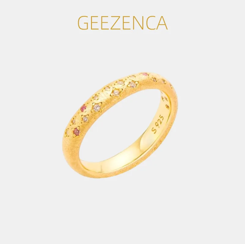

GEEZENCA стерлингового серебра 925, позолоченное матовое кольцо, обручальные кольца для женщин, модное изящное штабелируемое кольцо с кубическим цирконием, подарок