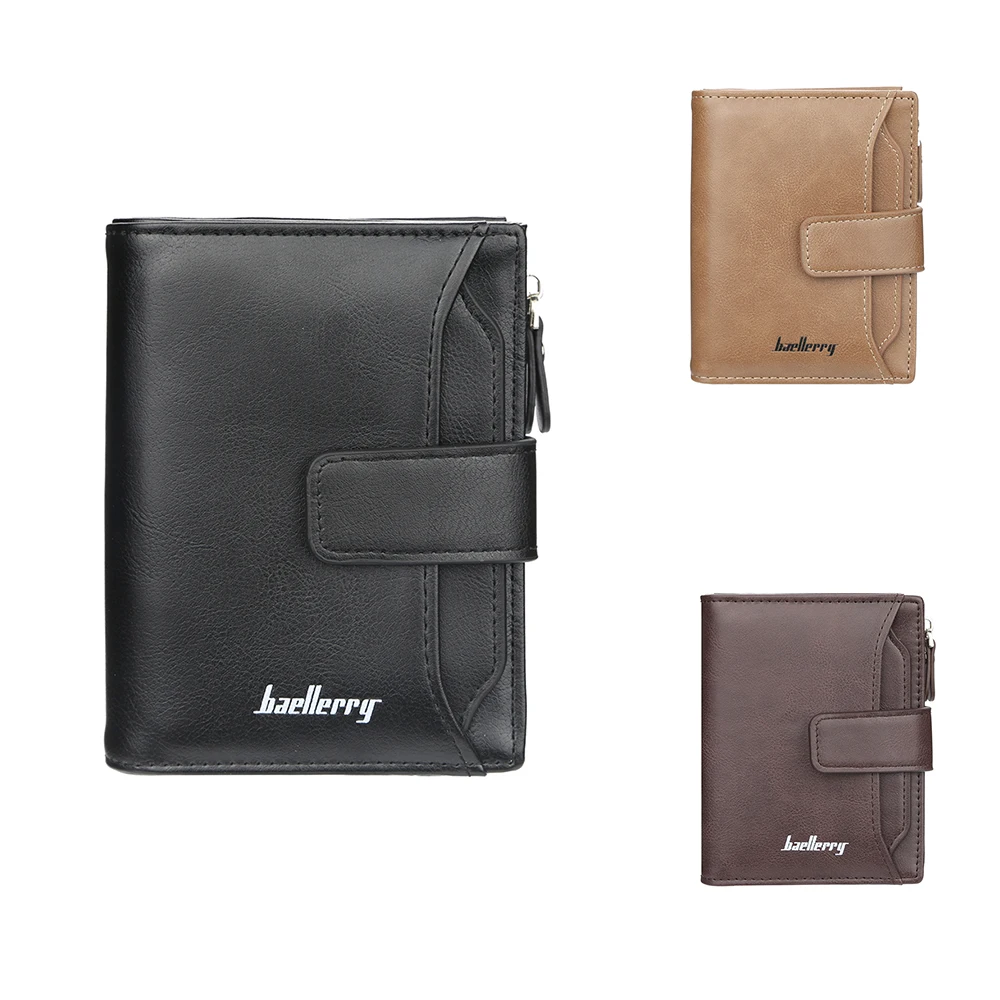 1Pcs/Baellerry Men's Retro Pu Leather Wallet, Multi-Card Slot Zipper Card Holder, Large Capacity Business Casual Short Wallet, Ideal Gift for Boyfriend