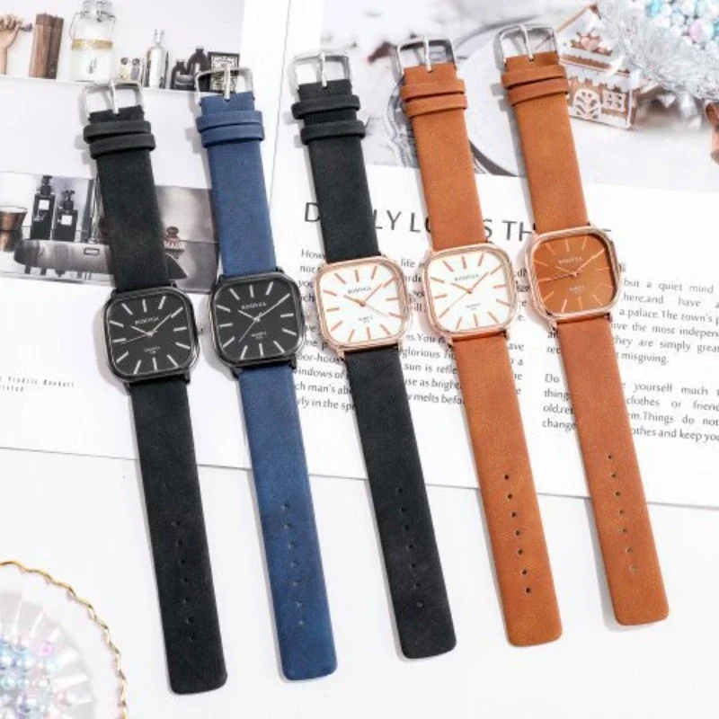 Reloj de cuarzo con correa de cuero esmerilado para hombre y Mujer, pulsera coreana con esfera cuadrada Simple, envío directo