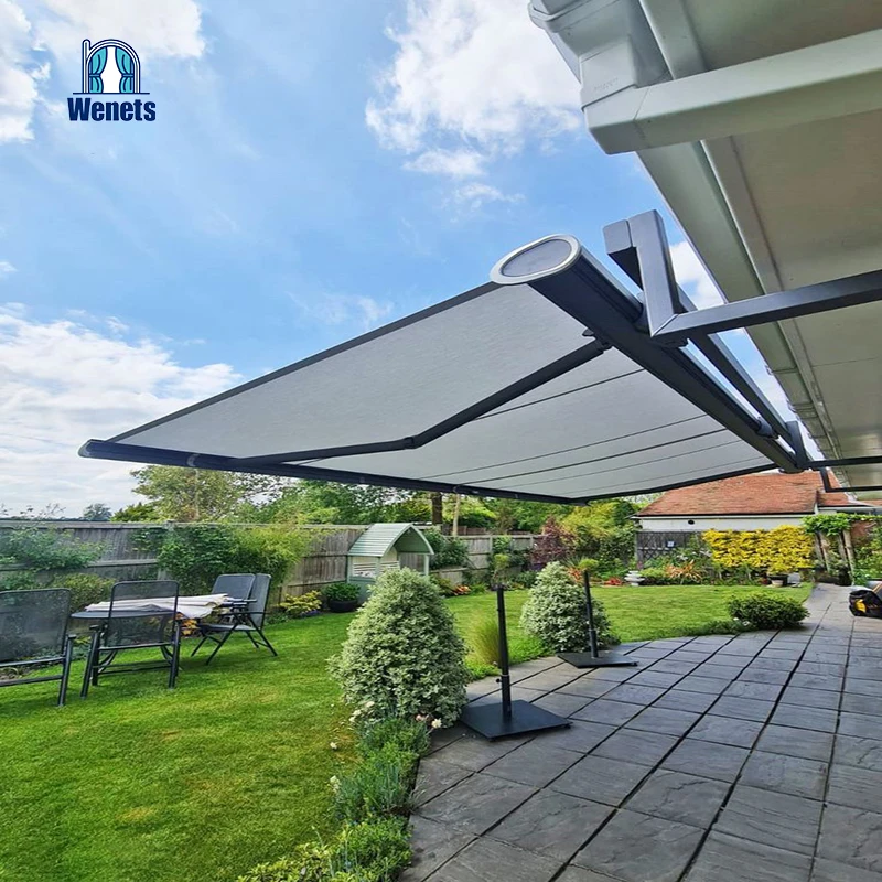 Sun Shading Full Cassette Retractable Awning Aluminum  Acrylic Combining Both Motorized and Manual Modes Retractable Awning