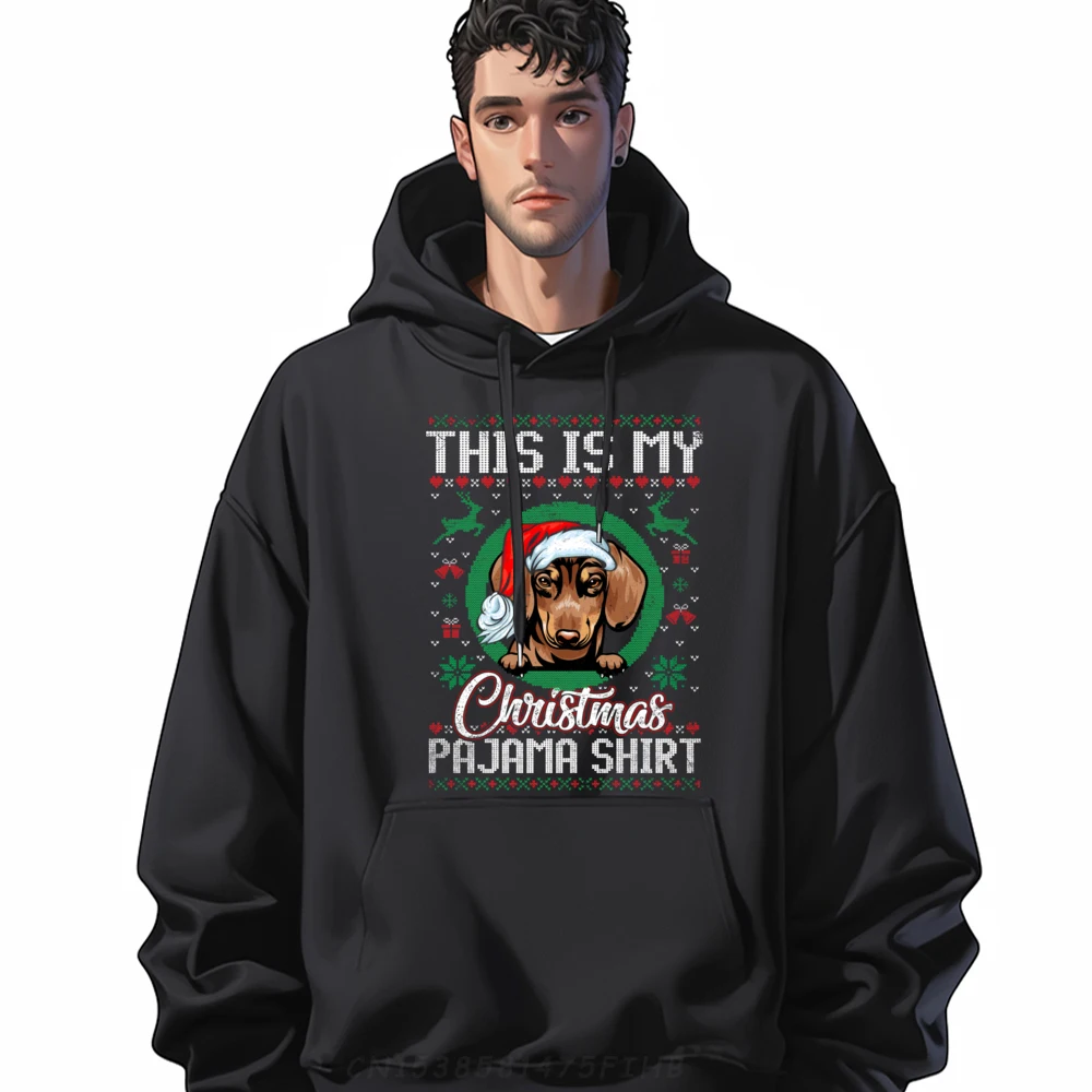 

This Is My Christmas Pajama Hoodie Santa Dachshund Men Graphic Tees Mens Men's Sweatshirts