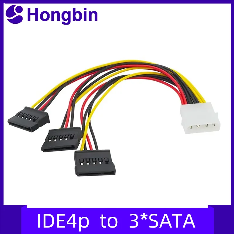 IDE Molex 4Pin Male to SATA Female Splitter Cable 1-to-3 Extend Convert Wire for PC Computer Hard Disk Power Cord Adapter