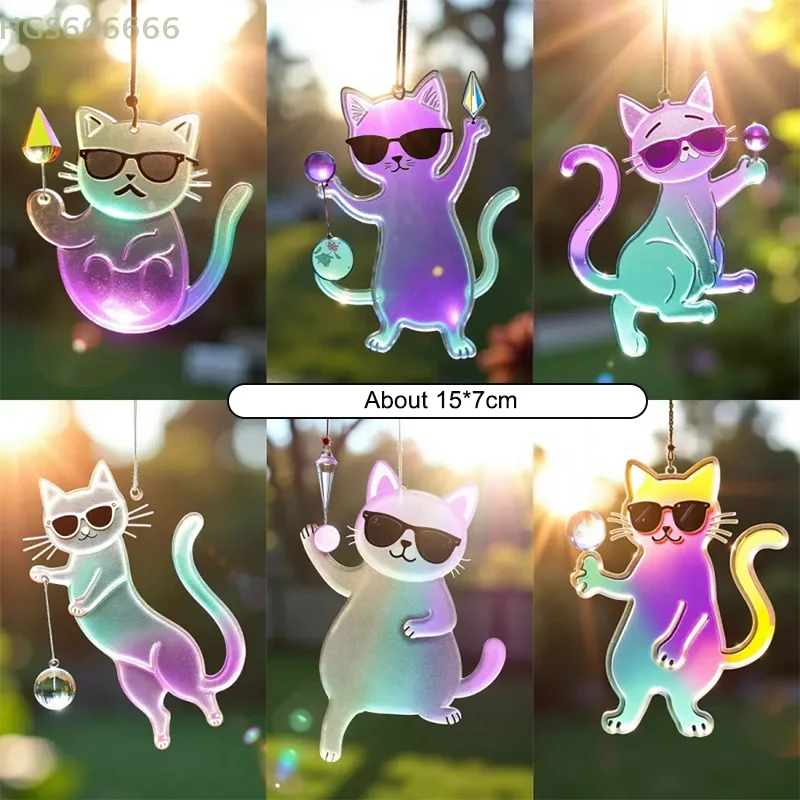 Cat Shape Acrylic Glass Decor 2D Flat Design Window Hanging Pendant Eye-Catching Home Decor