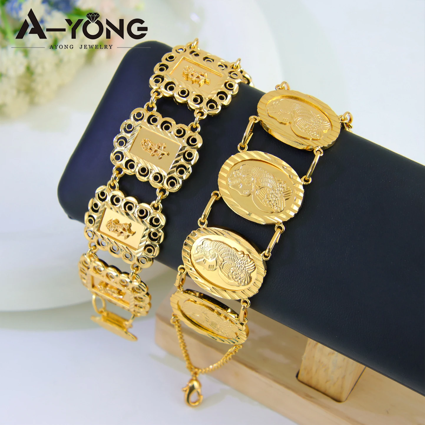 Luxus Saudi vergoldet Armband 21k Gold Farbe italienische Mode Manschette Armreifen Oman islamische Frauen Event Party Schmuck – Detail 6