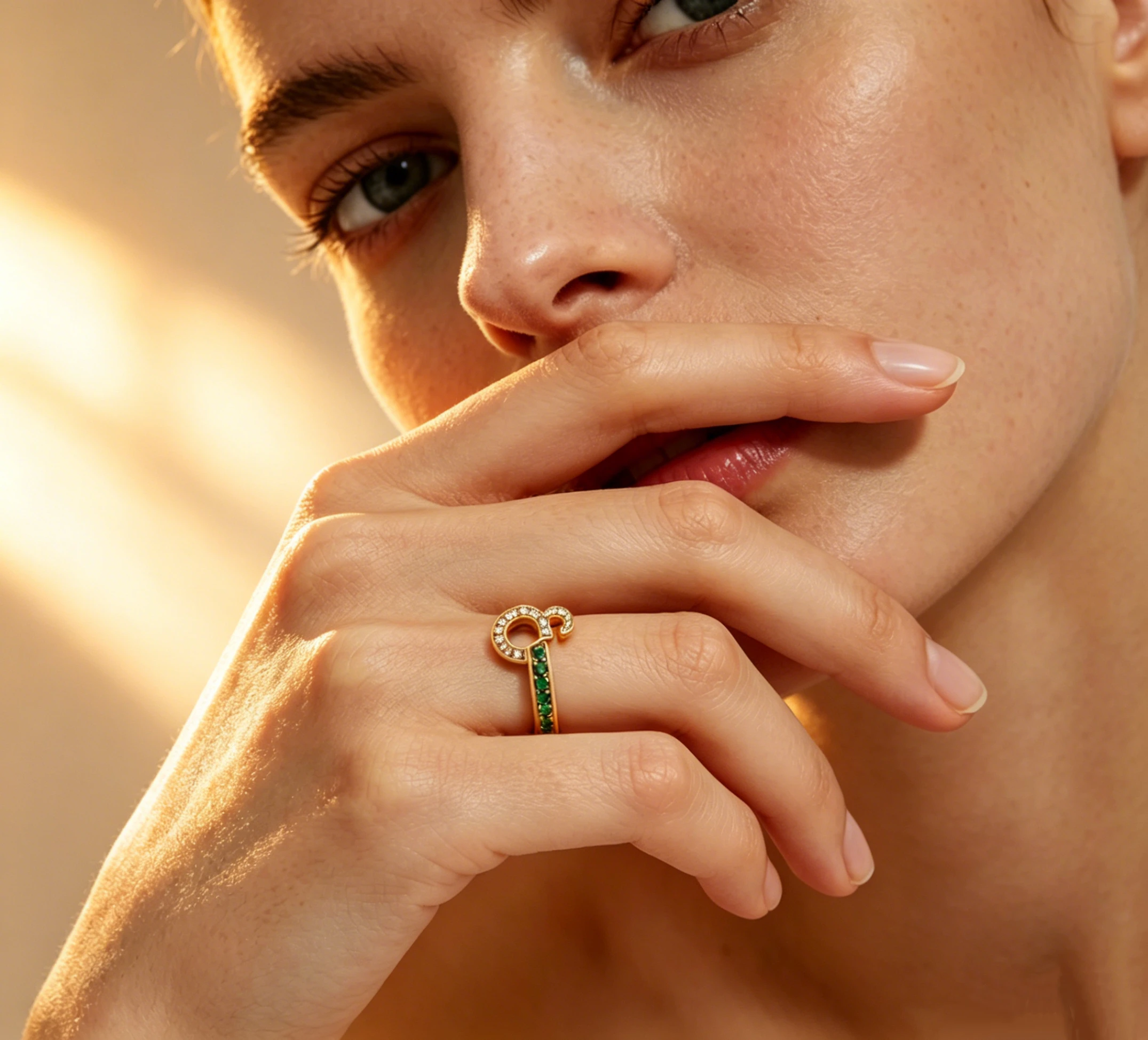 

Custom Arabic Letter Ring Emerald Diamond CZ Stones Personalized 18k Gold Plated Zircon Muslim luxury Jewelry Gift for Lover