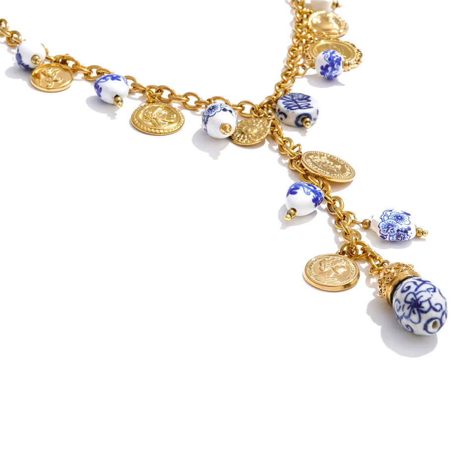 Yhpup Sommer-Halskette aus Edelstahl mit Keramik-Herz-Blumen-Anhänger, hochwertige Y-Kette, trendiger moderner Schmuck – Detail 3