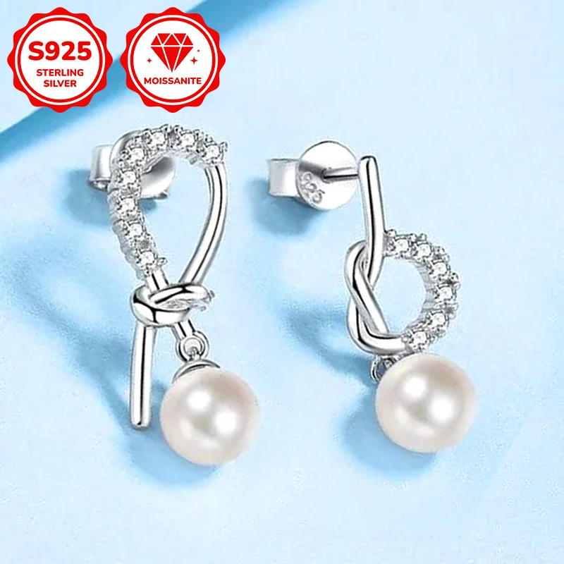 1pair 0.21Carat These 925 Sterling Silver Moissanite Freshwater Pearl Earrings Are Perfect for Everyday Wear, Banquets, Parties.