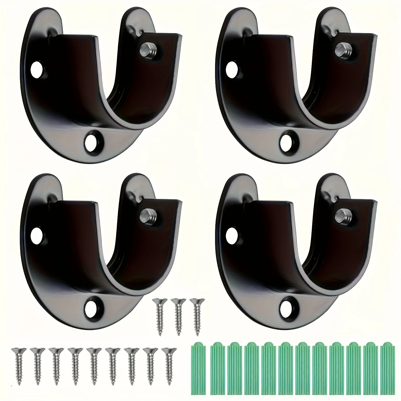 Black U-Shaped Wardrobe Rod Bracket, Used for Wardrobe Rod Sockets, Wardrobe Rod End Supports, Curtain Rod Brackets