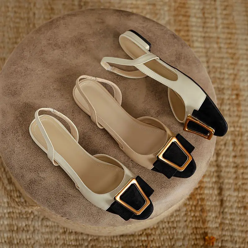 ANOVISHANA Beige Women Sandals Full Grain Leather Round Toe Slip On Mixed Color Plus Size 41 42 43 Soft Sweet Daily Female Shoes