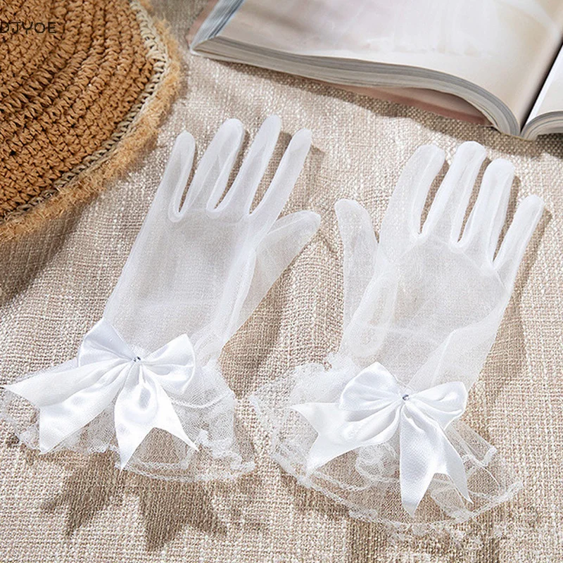 Luvas de noiva de cetim branco laço laço luvas de casamento vestido de casamento luvas etiqueta mão vestido de casamento acessórios