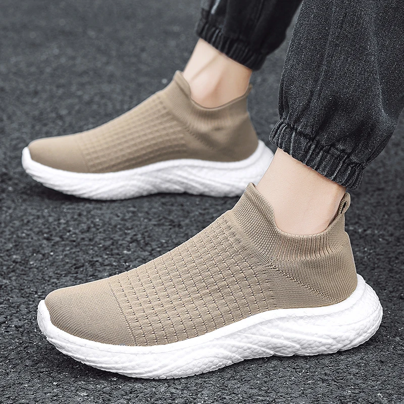 Men\'s Sneakers New Breathable Elastic Mesh Vulcanized Shoes Outdoor Platform Lightweight Casual Hiking Shoes Fashion Women Shoes