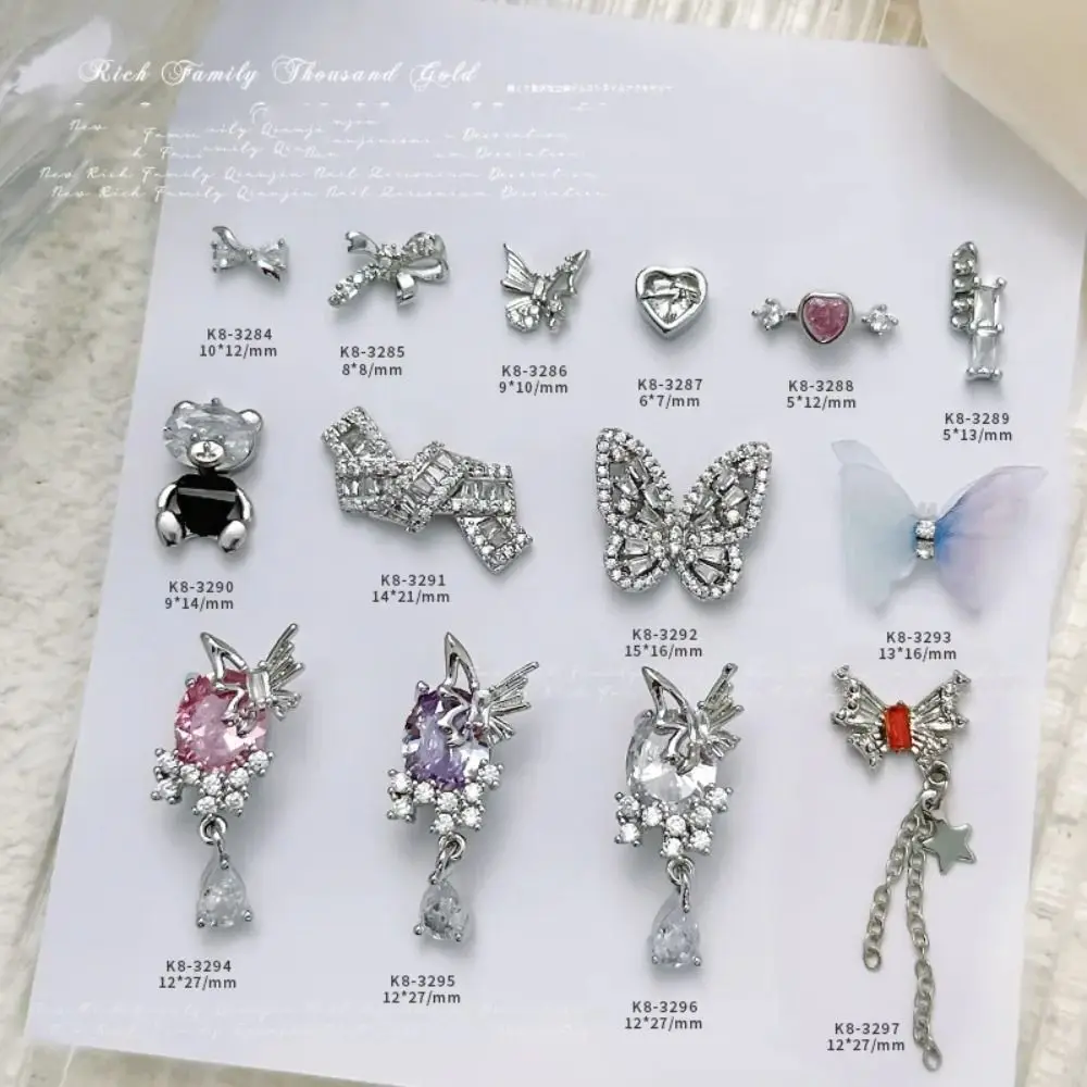 1PC Gorgeous Sailor Moon Figure Nail Charms Pink Crystal Bow Butterfly Nail Art Decor Gentle Y2K Nail Part DIY Manicure Supplies