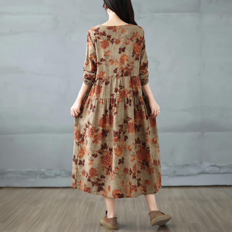 Cintura alta V-Ne Lanterna Sve Dr com Lace kets Algodão Linho Estampado A-Line Long Dr Efeito de Emagrecimento para plus size W...