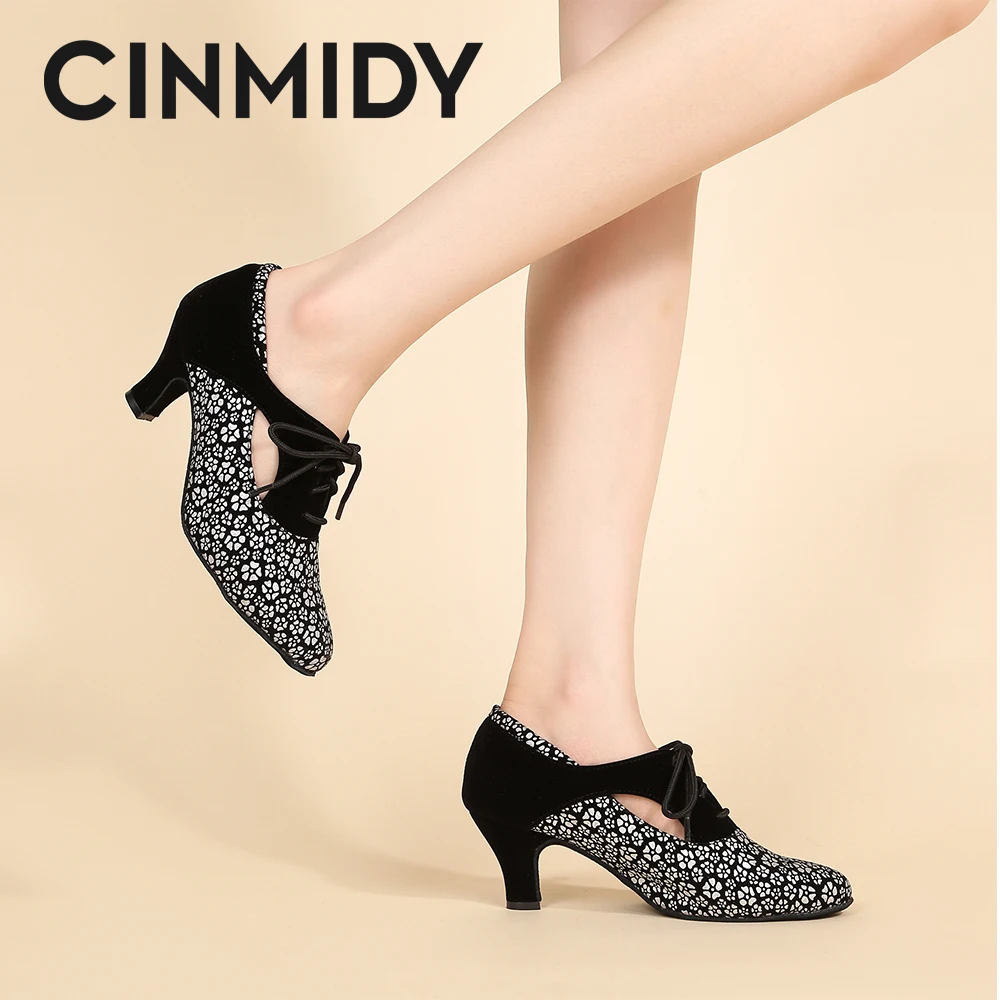 CINMIDY كعب سميك أحذية الرقص اللاتينية الحديثة قاعة الرقص أحذية رقص الجاز السالسا حذاء الرقص لينة وحيد أحذية الرقص المربعة
